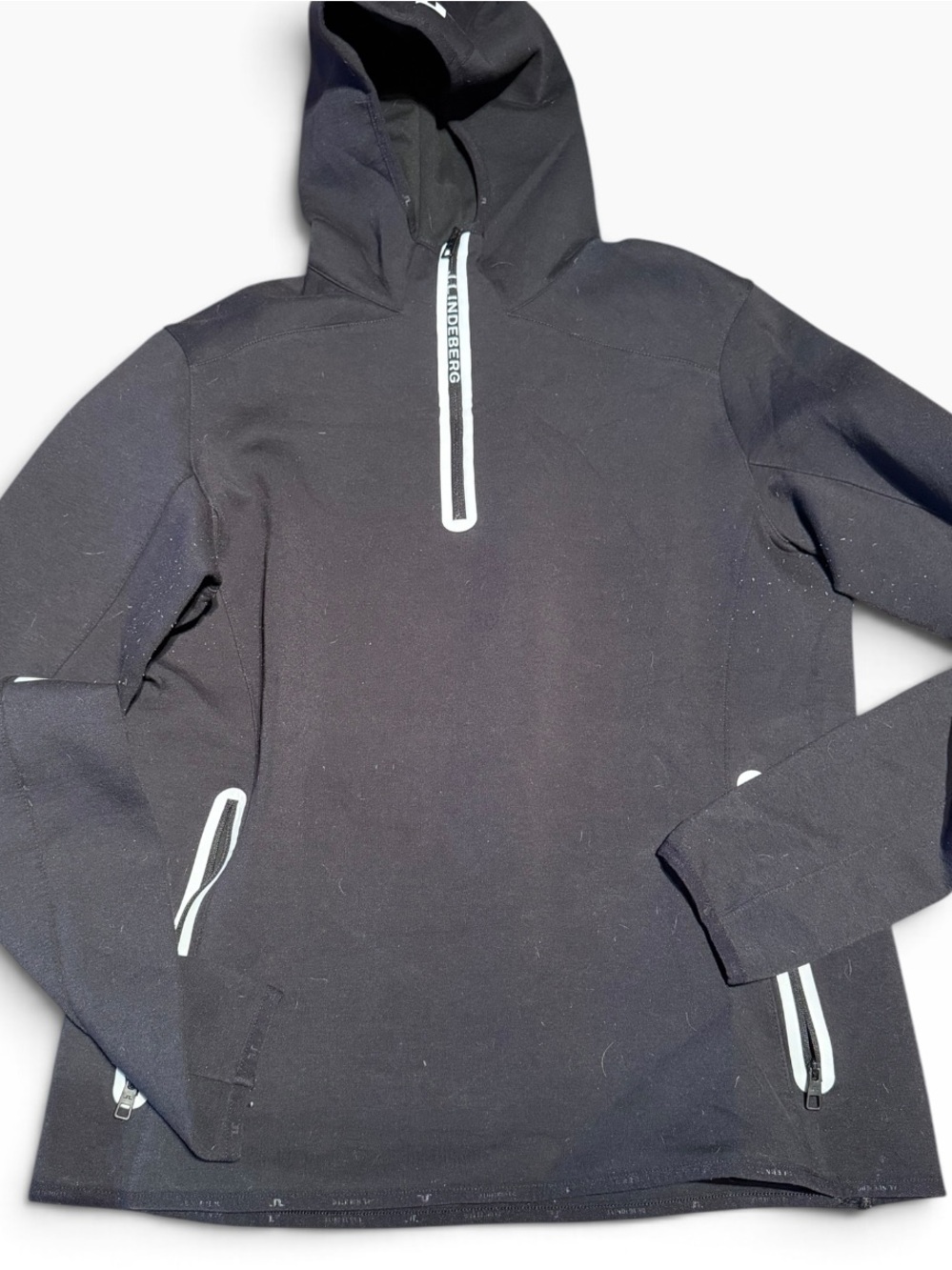 Women’s Black Hooded Performance ski Sweater with White Trim L
